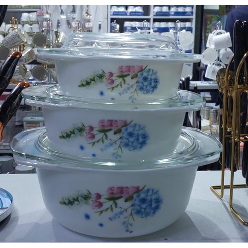 3-Piece Premium Opal Glass Casserole Set – Heat-Resistant Serving Bowls with Transparent Lids (1L, 1.5L, 2.5L)