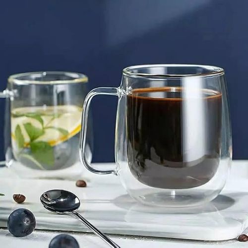Premium Double Wall Glass Coffee & Tea Mug – 350ml Insulated Thermal Cup, Microwave & Dishwasher Safe Borosilicate Glass