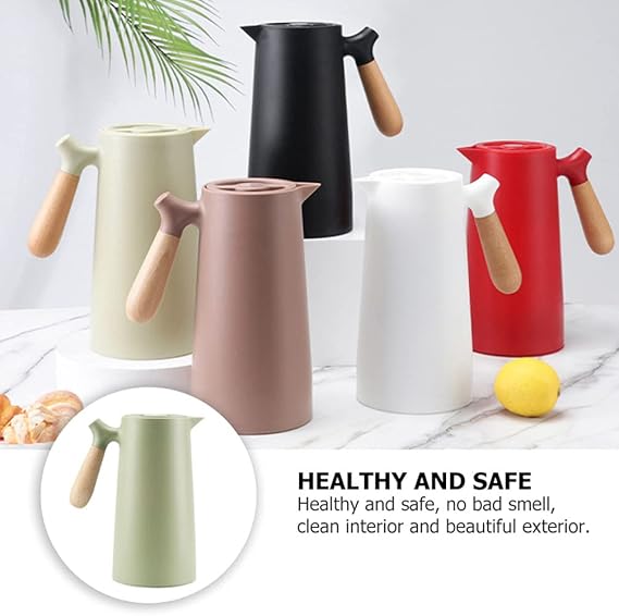 1L Nordic Thermal Coffee Carafe – Double-Walled Vacuum Insulated Thermos with Wooden Handle & Tea Infuser