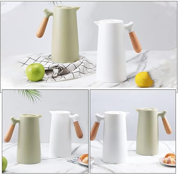 1L Nordic Thermal Coffee Carafe – Double-Walled Vacuum Insulated Thermos with Wooden Handle & Tea Infuser