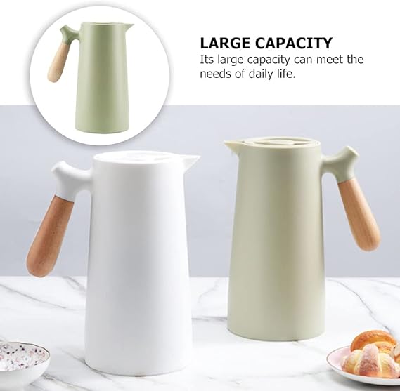 1L Nordic Thermal Coffee Carafe – Double-Walled Vacuum Insulated Thermos with Wooden Handle & Tea Infuser