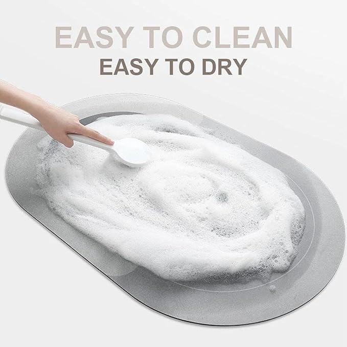 Super Absorbent Bath Mat, Quick-drying Bathroom Mats, Super Absorbent Living Room Floor Mat , Rubber Non-slip Bottom, Easy to Clean Bathroom Rugs, Simple Kitchen Doormat (Oval Light Gray, 50x80cm)