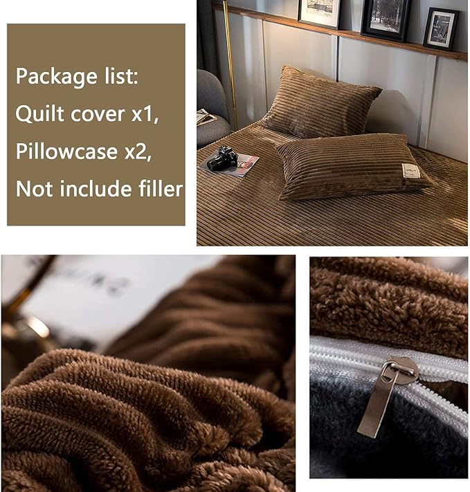 4-Piece Velvet & Corduroy Woolen Duvet Set – 6x7 Ultra-Soft Plush Bedding with 2 Pillowcases and 1 Flat Sheet