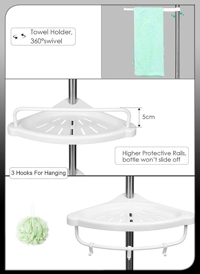 4 Layer Multi Corner Shelf Tension Pole-Bathroom Organizer