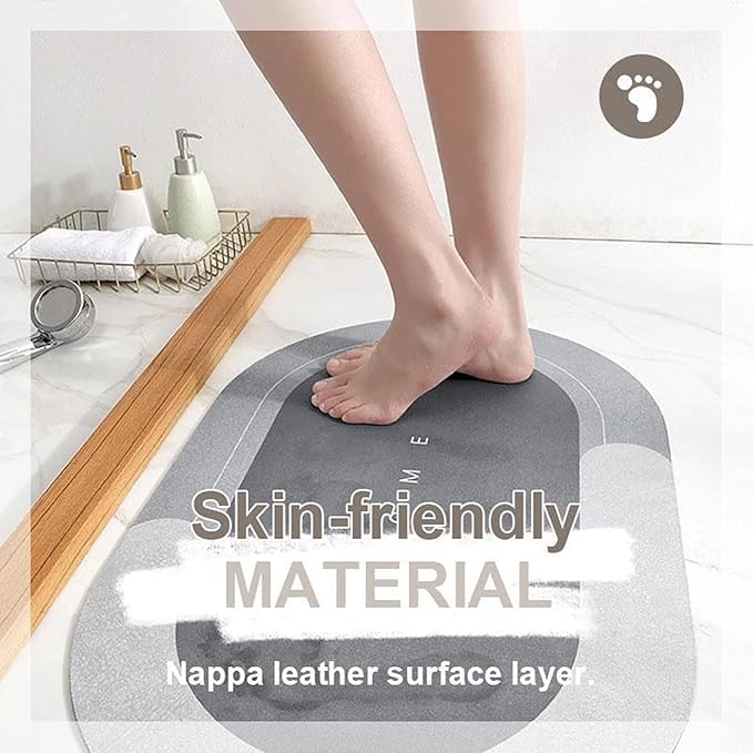 Super Absorbent Bath Mat, Quick-drying Bathroom Mats, Super Absorbent Living Room Floor Mat , Rubber Non-slip Bottom, Easy to Clean Bathroom Rugs, Simple Kitchen Doormat (Oval Light Gray, 50x80cm)