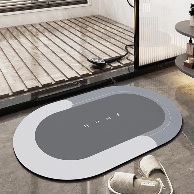 Super Absorbent Bath Mat, Quick-drying Bathroom Mats, Super Absorbent Living Room Floor Mat , Rubber Non-slip Bottom, Easy to Clean Bathroom Rugs, Simple Kitchen Doormat (Oval Light Gray, 50x80cm)