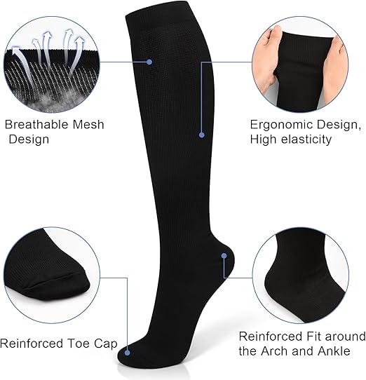 Women&Men Compression Socks 15-20 mmHg Knee High Stocking for Cycling Running Nurses Medical Recovery Athletic Long Sock