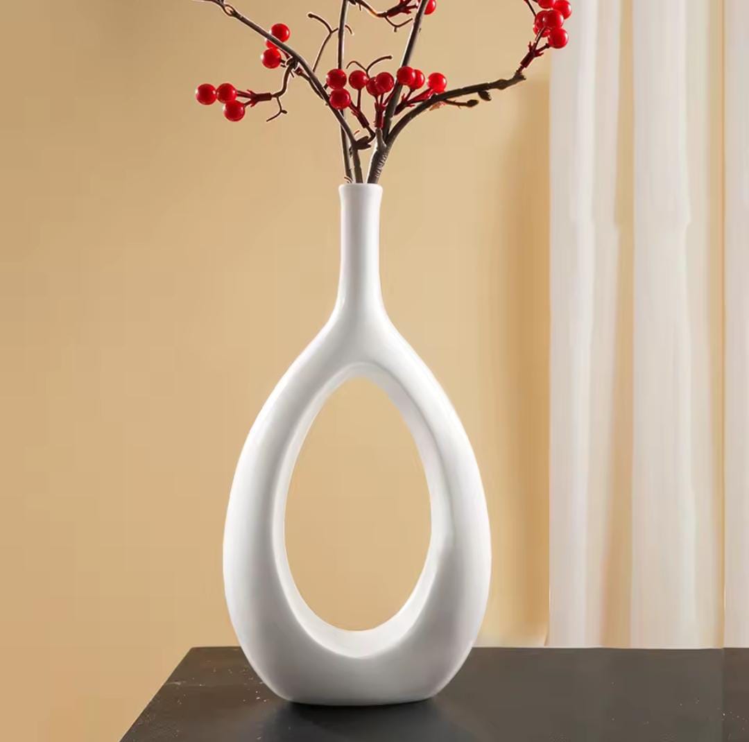 NordicForm™ Doughnut Vase Minimalist Matte Ceramic Circular Sculpture for Modern Home Decor