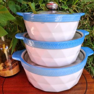 3-Piece Premium Fine Porcelain Casserole Set – 1.5L, 2L & 3L Stackable Ceramic Serving Dishes with Tempered Glass Lids