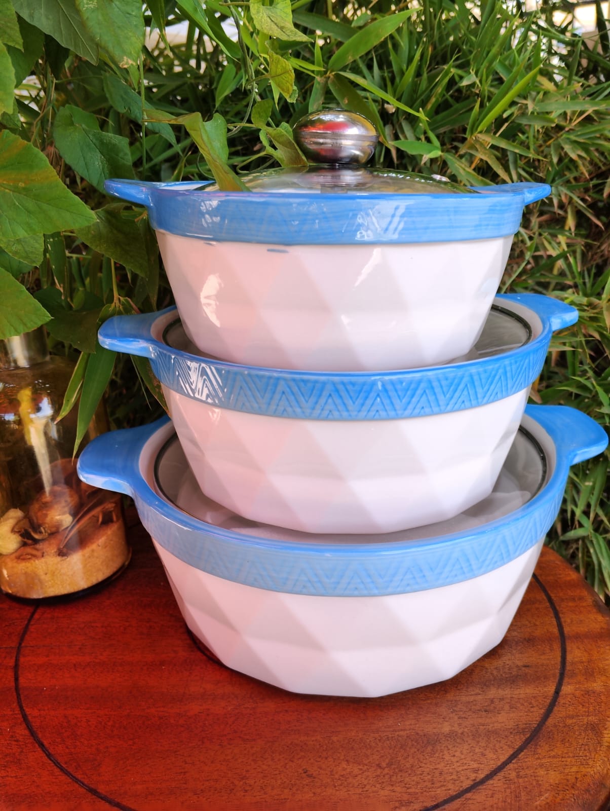 3-Piece Premium Fine Porcelain Casserole Set – 1.5L, 2L & 3L Stackable Ceramic Serving Dishes with Tempered Glass Lids