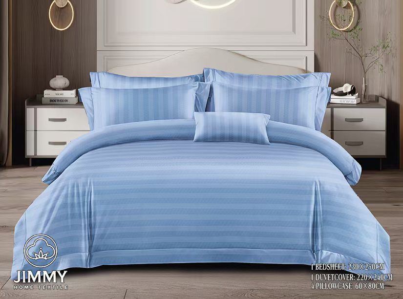 6-Piece Cotton Striped Duvet Cover Set – 6x7 Breathable White Bedding Set with Duvet Cover, Flat Sheet & 4 Pillowcases