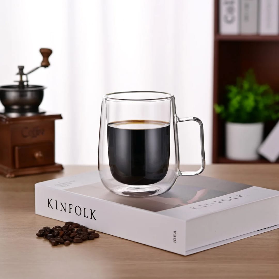 Premium Double Wall Glass Coffee & Tea Mug – 350ml Insulated Thermal Cup, Microwave & Dishwasher Safe Borosilicate Glass