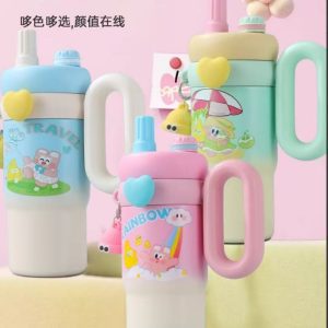 Premium Kids Vacuum Insulated Cup – 600ml Stainless Steel Water Bottle with Spill-Proof Straw Lid & Easy-Carry Handle