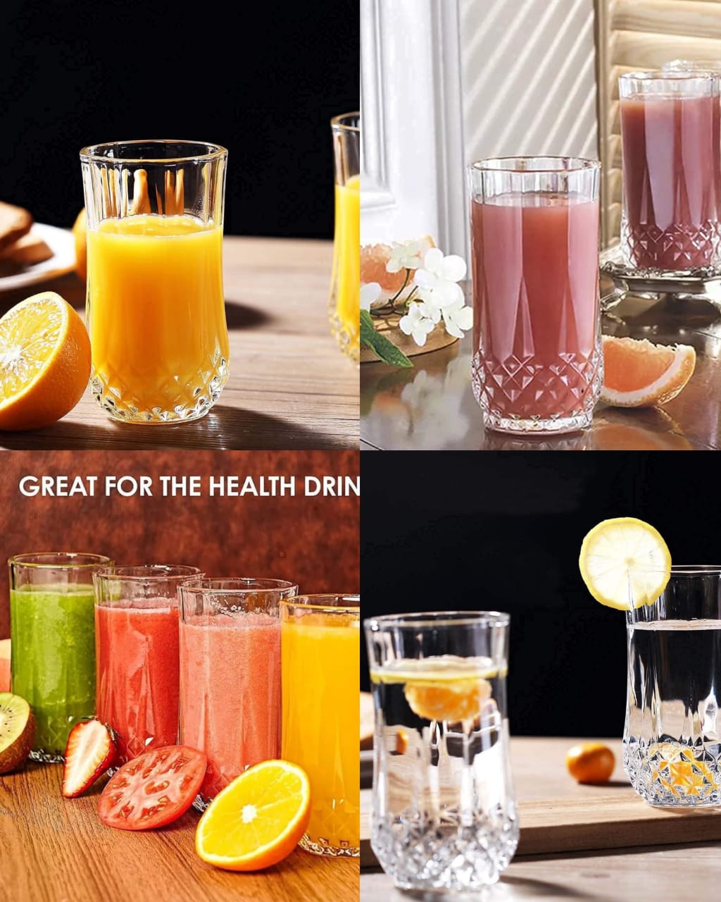 6-Piece Crystal-Like Diamond Water & Juice Glasses – 300ml Elegant Long Highball Set for Home, Bar, and Dining