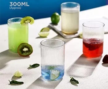 6-Piece Fancy Aesthetic Ribbed Highball Glasses – 440ml Premium Crystal Glassware for Water, Juice, and Cocktails
