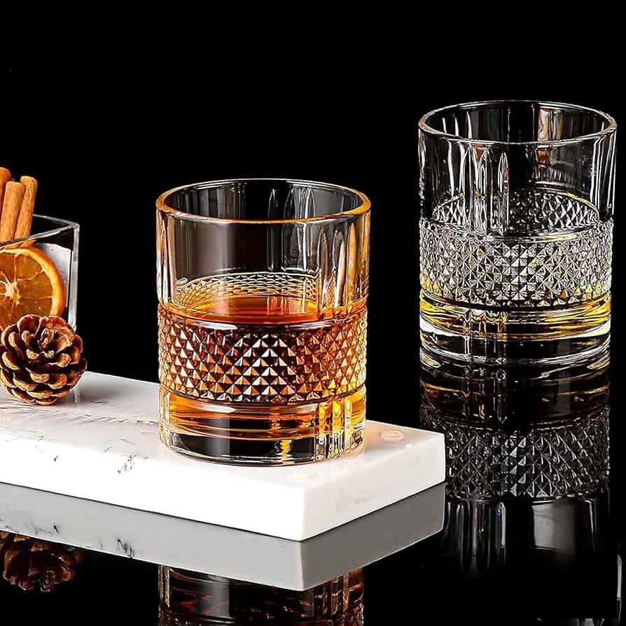6-Piece Reflectique Italian Whisky Glass Set – Premium 280ml Lead-Free Crystal Tumblers with Classic Diamond-Cut Design